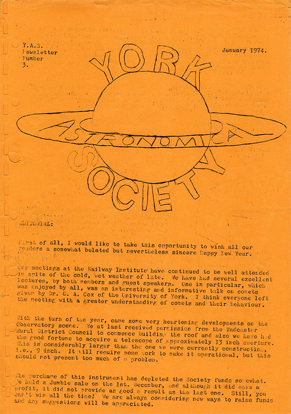 York Astro newsletter no 3 January 1974